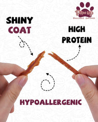 PAWUP Duck Jerky Strips texture close-up ideal for training rewards.