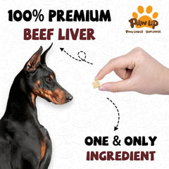 PAWUP freeze-dried beef liver treats close-up highlights single-ingredient beef liver and rich aroma.