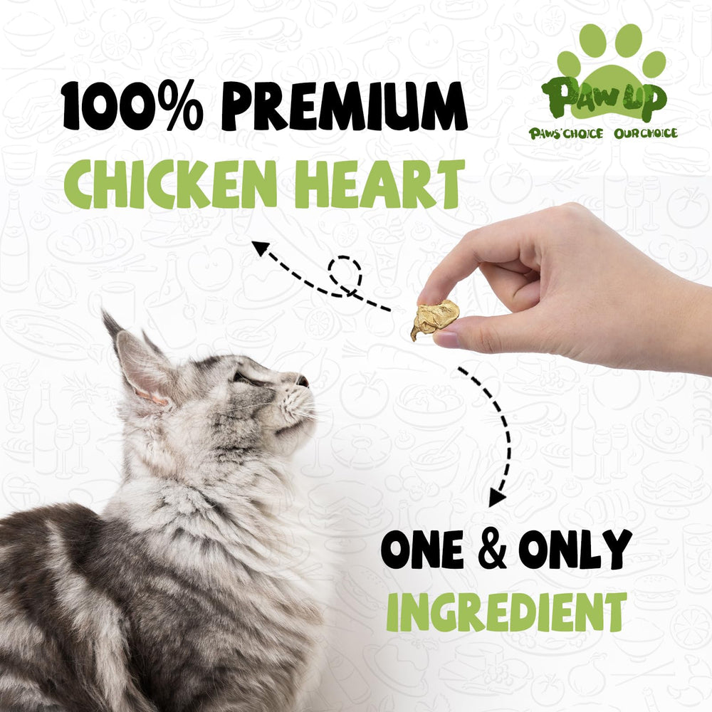 PAWUP Freeze Dried Chicken Heart Treat with fresh ingredient profile for pets.