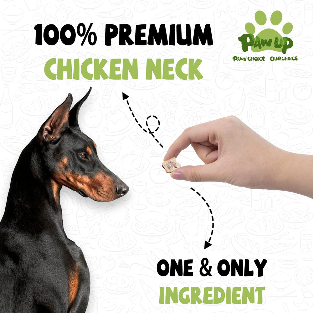 PAWUP freeze-dried chicken neck closeup texture reveals crunchy bite for training