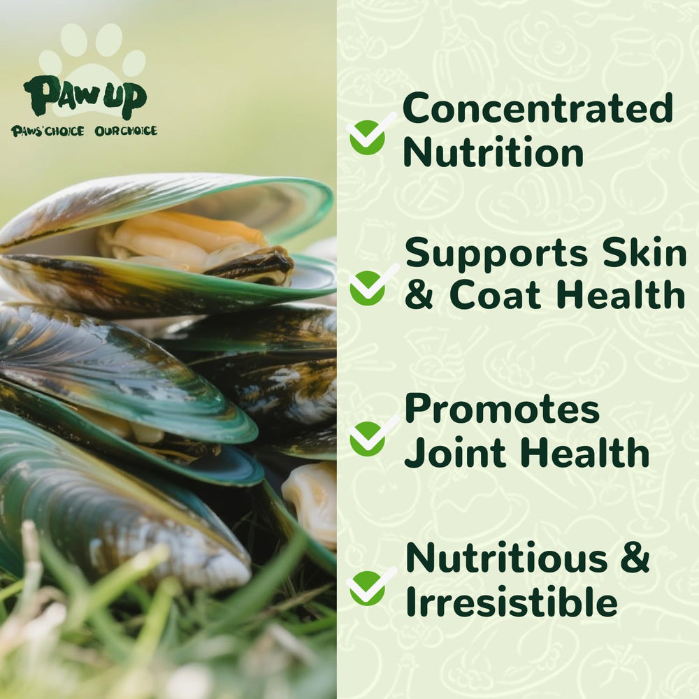PAWUP mussels raw-like texture highlights grain-free nutrition suitable for picky eaters