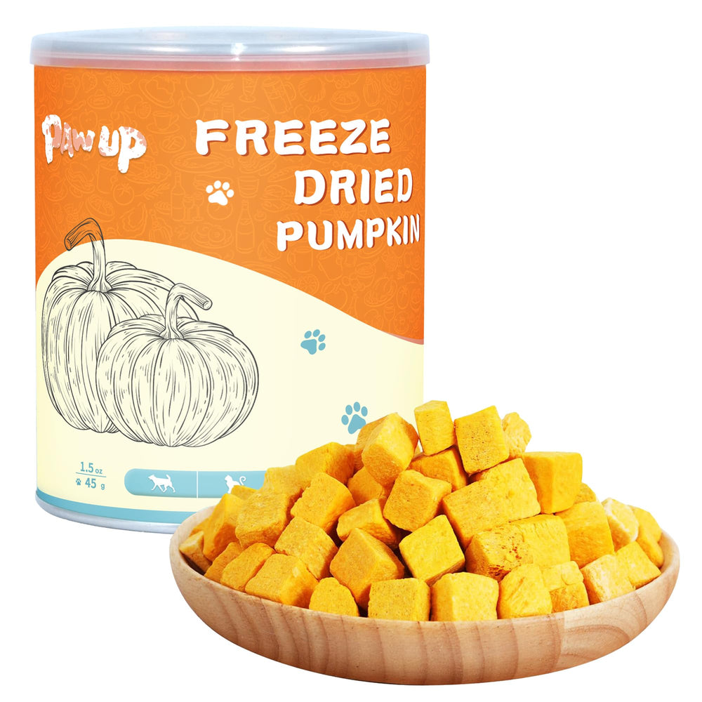 PAWUP Freeze-Dried Pumpkin Treats packaging close-up showing single-ingredient pumpkin for training rewards