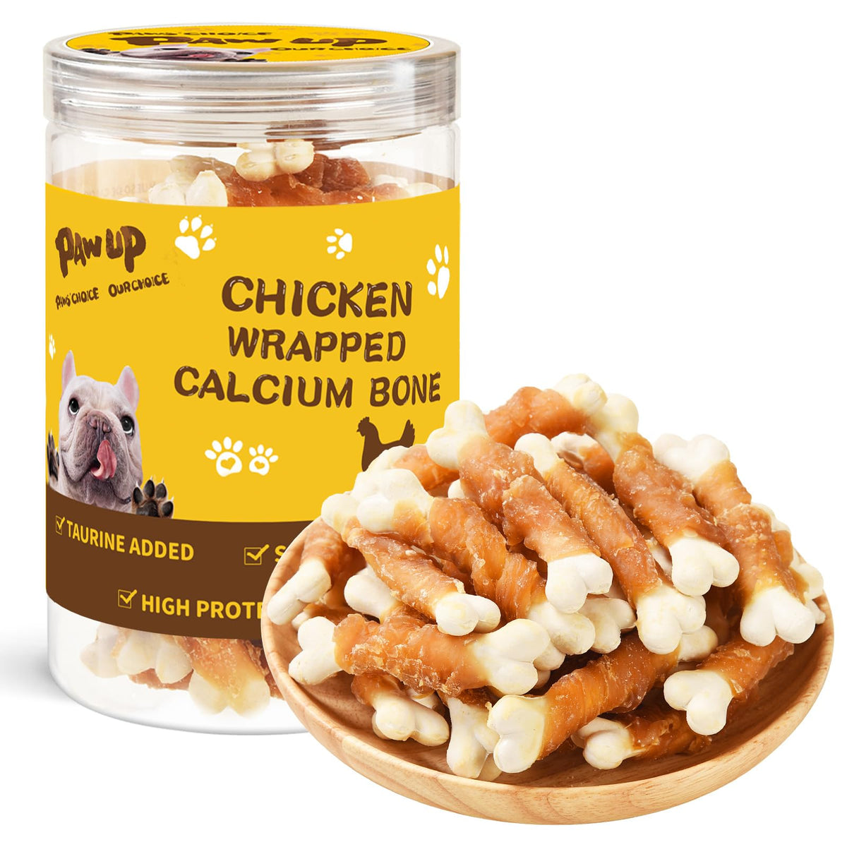 PAWUP huesos envueltos con pollo para cachorros, recompensa sabrosa y segura.