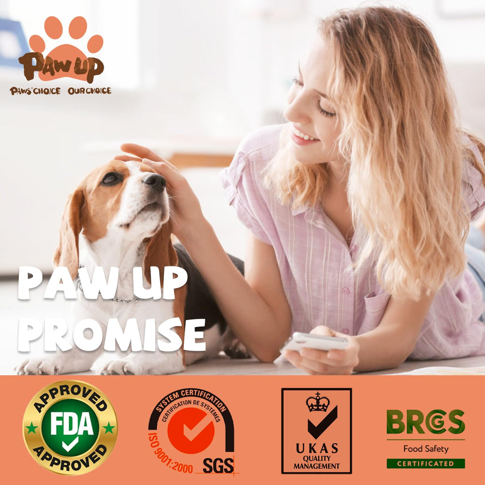 PAWUP Salmon treats are gluten-free and rawhide-free for safer snacking.