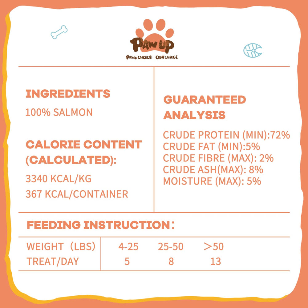 PAWUP Salmon treat packaging designed for daily rewards and freshness.
