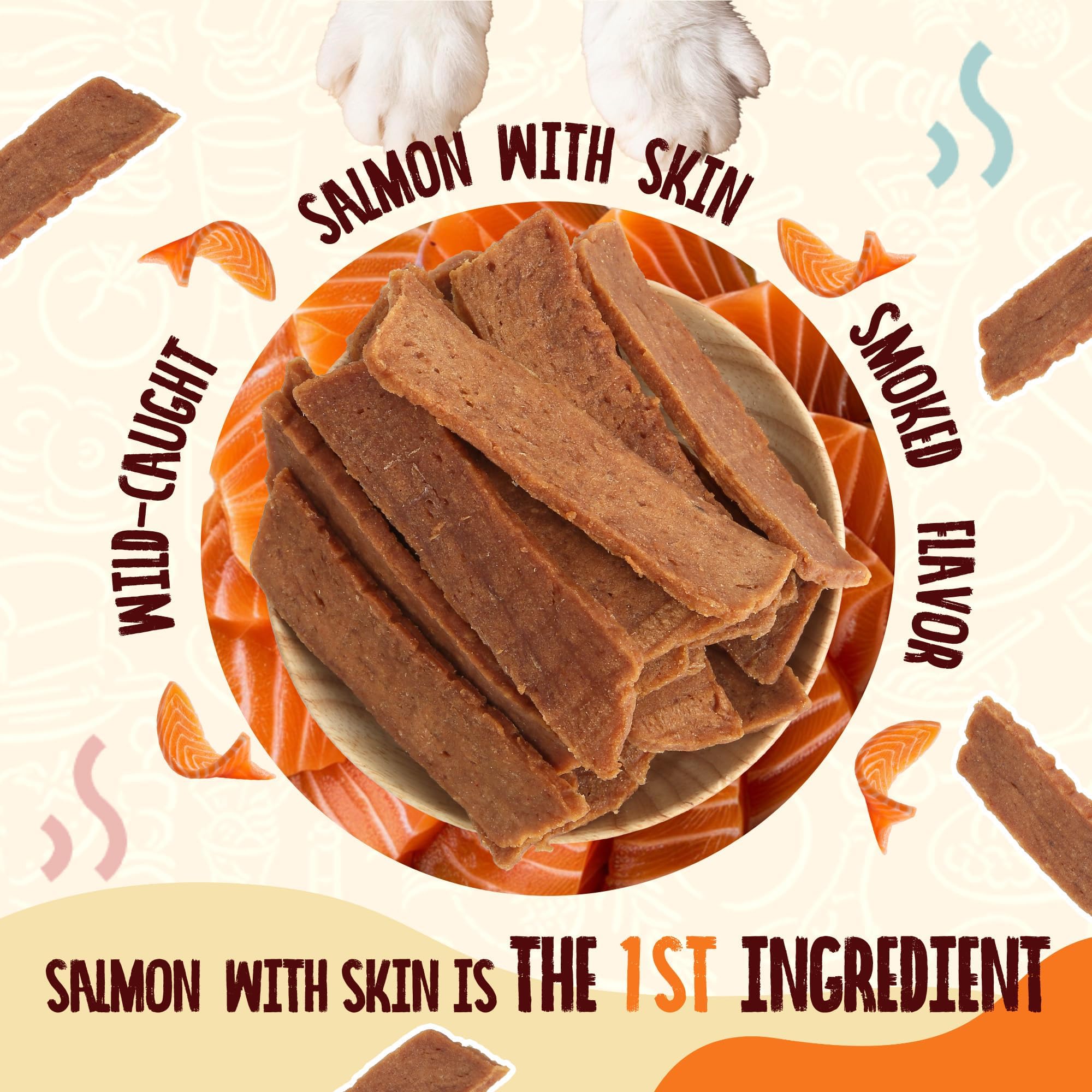 PAWUP Smoked Salmon Treats texture indicates rich aroma; a tasty training snack.
