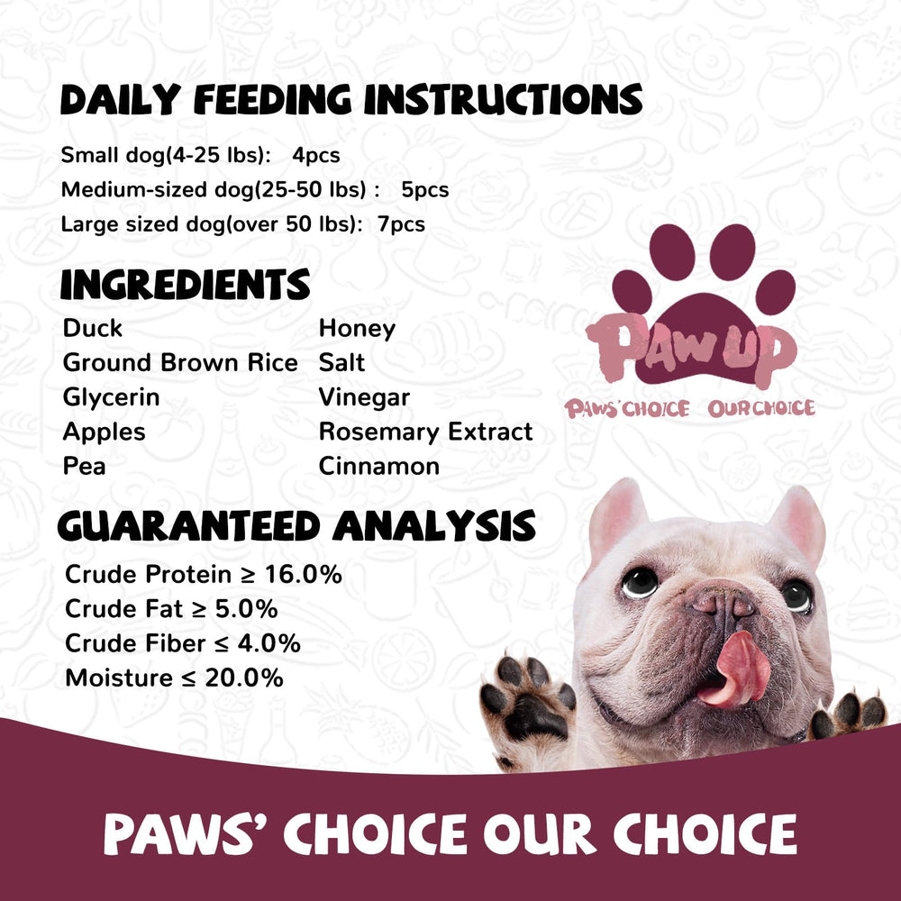 PAWUP Soft-texture duck sausage is gentle on dogs' teeth.