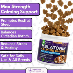 PawVital melatonin calming chews on a serving tray show easy daily use for anxiety.