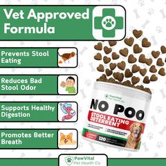PawVital No Poo Chews with digestive enzymes highlights improved digestion and nutrient absorption.