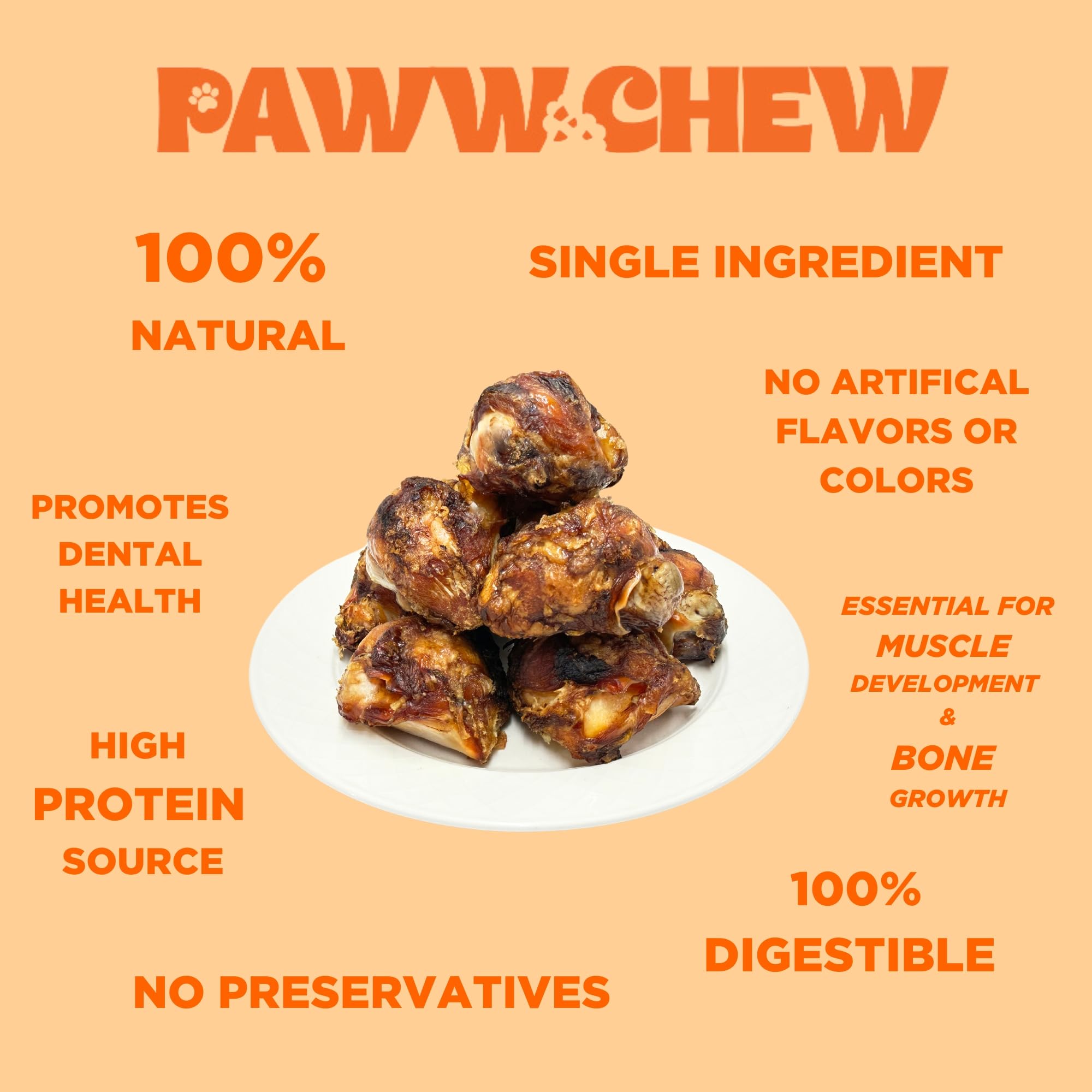 PAWW CHEW knee caps dental health closeup shows tartar reduction potential during chews.