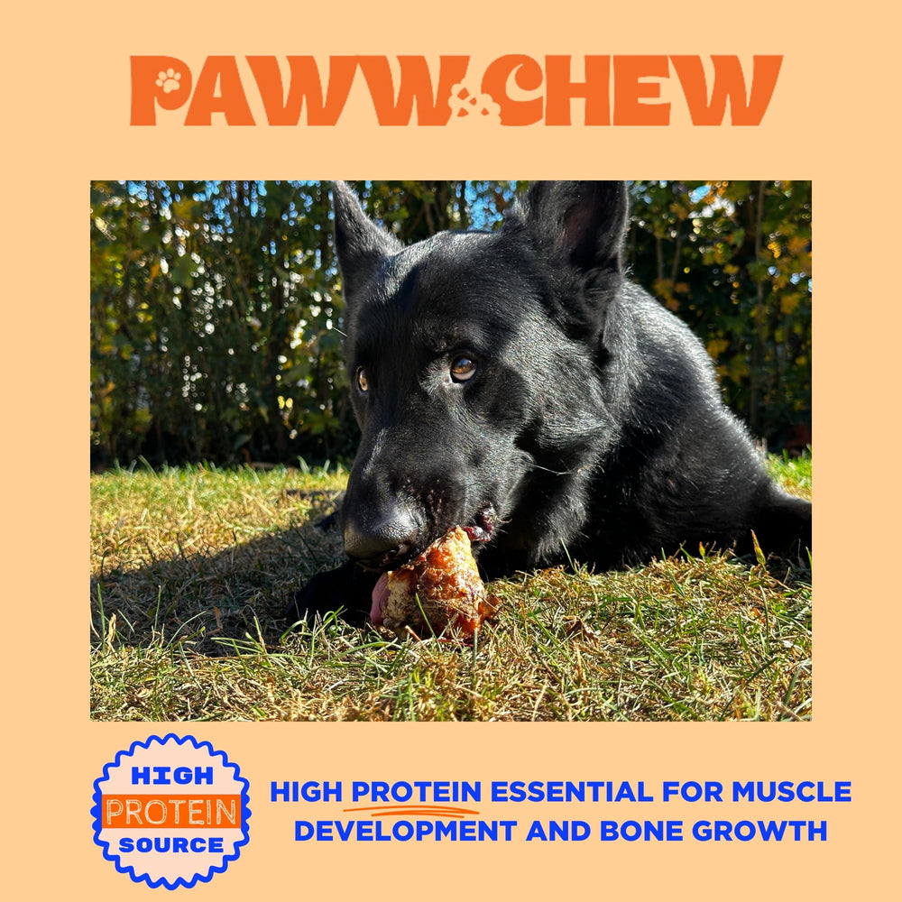 PAWW CHEW knee caps USA farm image highlights USA-made grass-fed sourcing for safety.