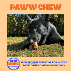 PAWW CHEW knee caps USA farm image highlights USA-made grass-fed sourcing for safety.