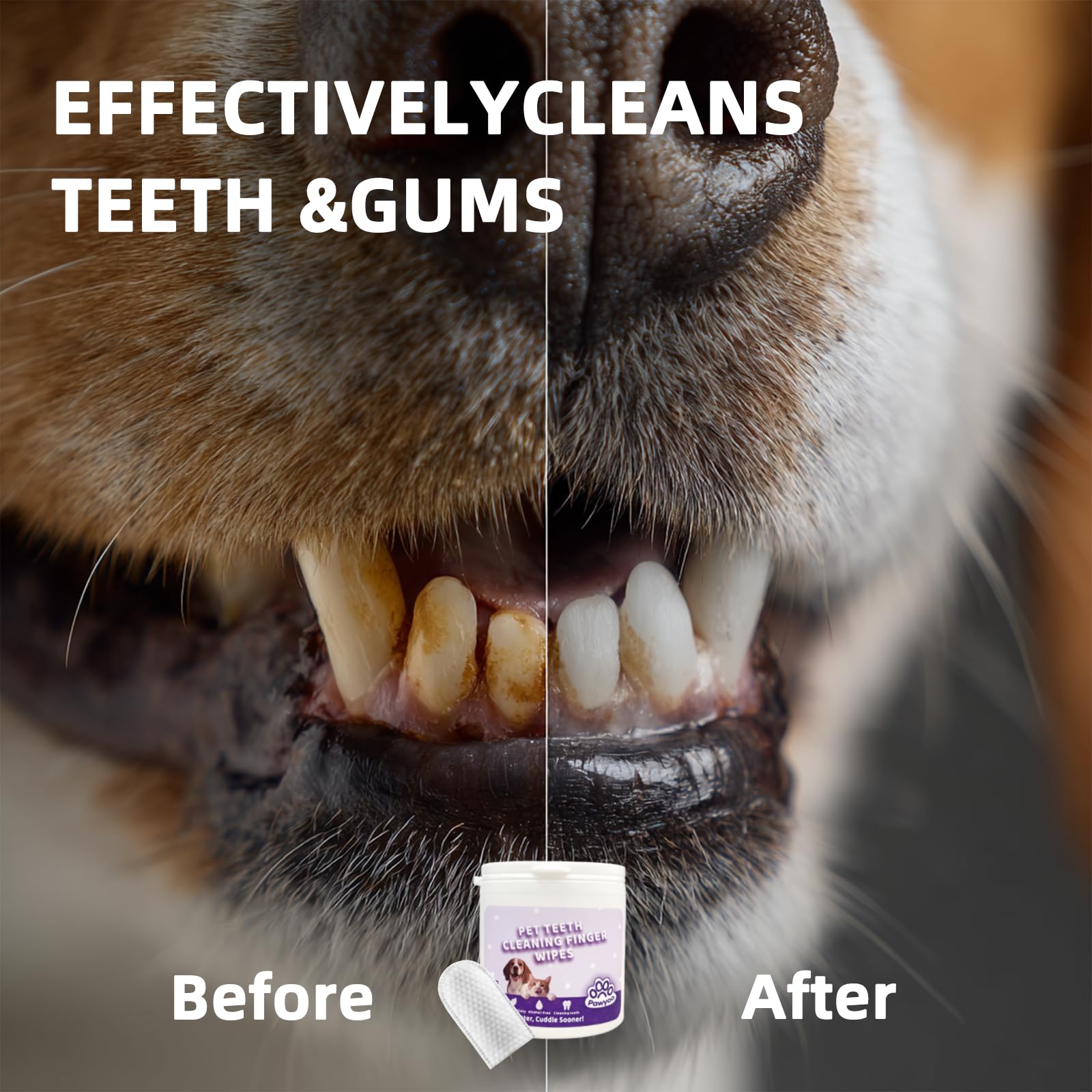 Pawyoo natural-formula plaque-target wipes address buildup safely.
