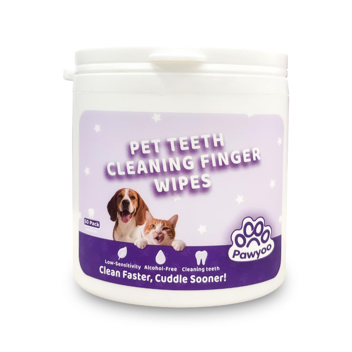 Pawyoo teeth wipes packaging showcases convenient pet dental care.
