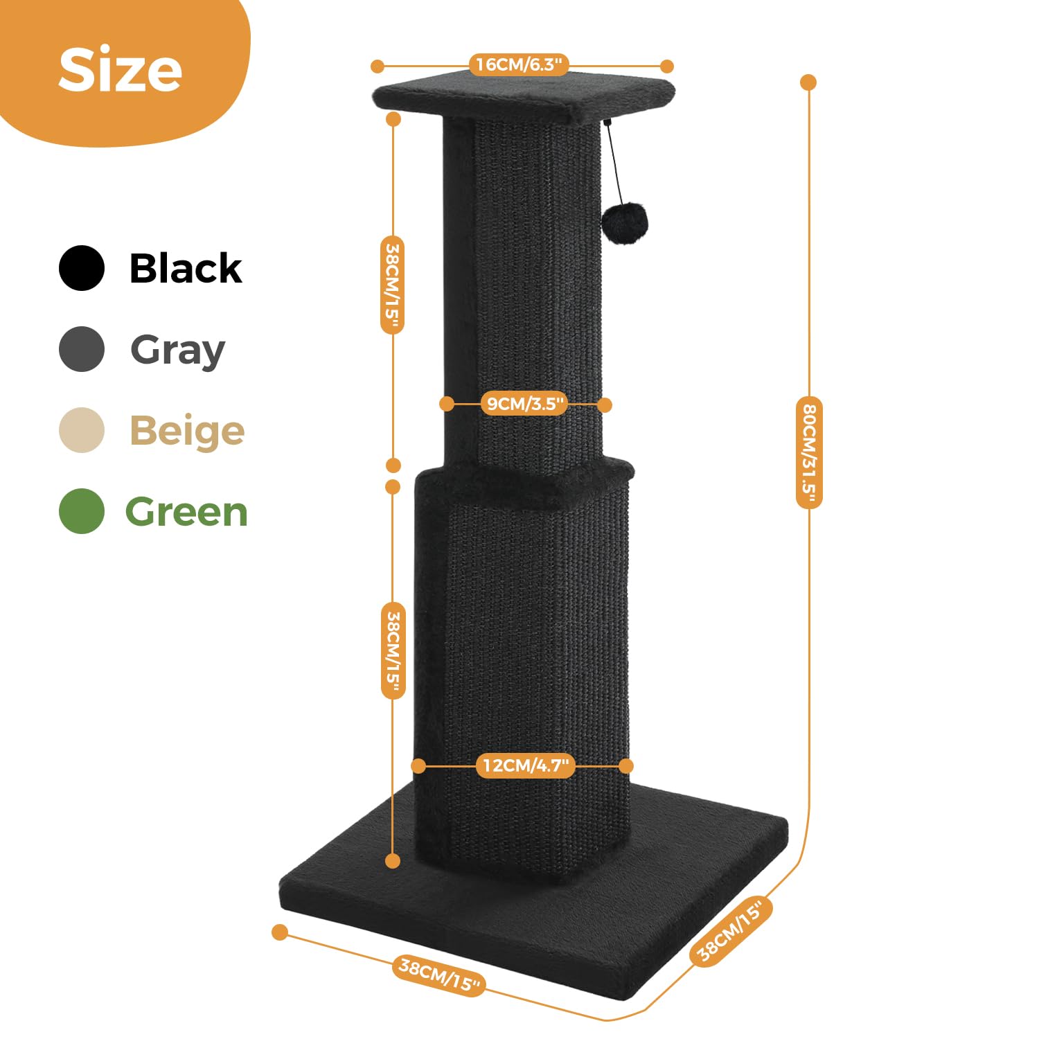 PAWZ Road black post with woven sisal for durable scratching.