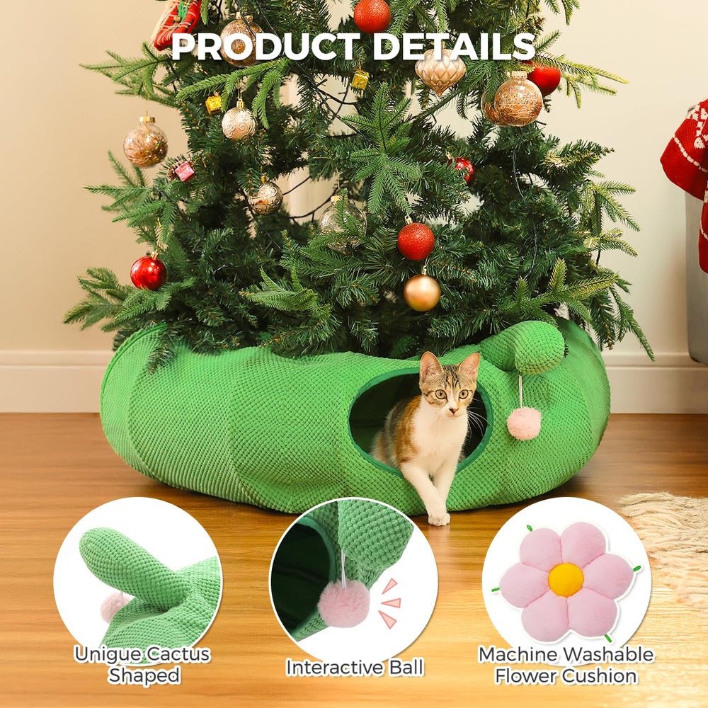 PAWZ Road cactus cat donut tunnel features ears and pom-poms for engaging batting