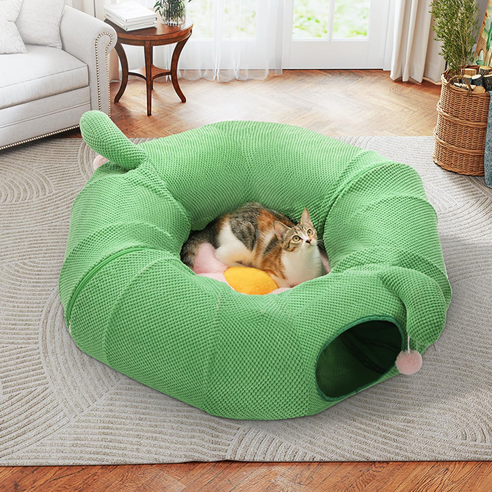 PAWZ Road donut tunnel is machine washable with removable plush mat for easy cleaning