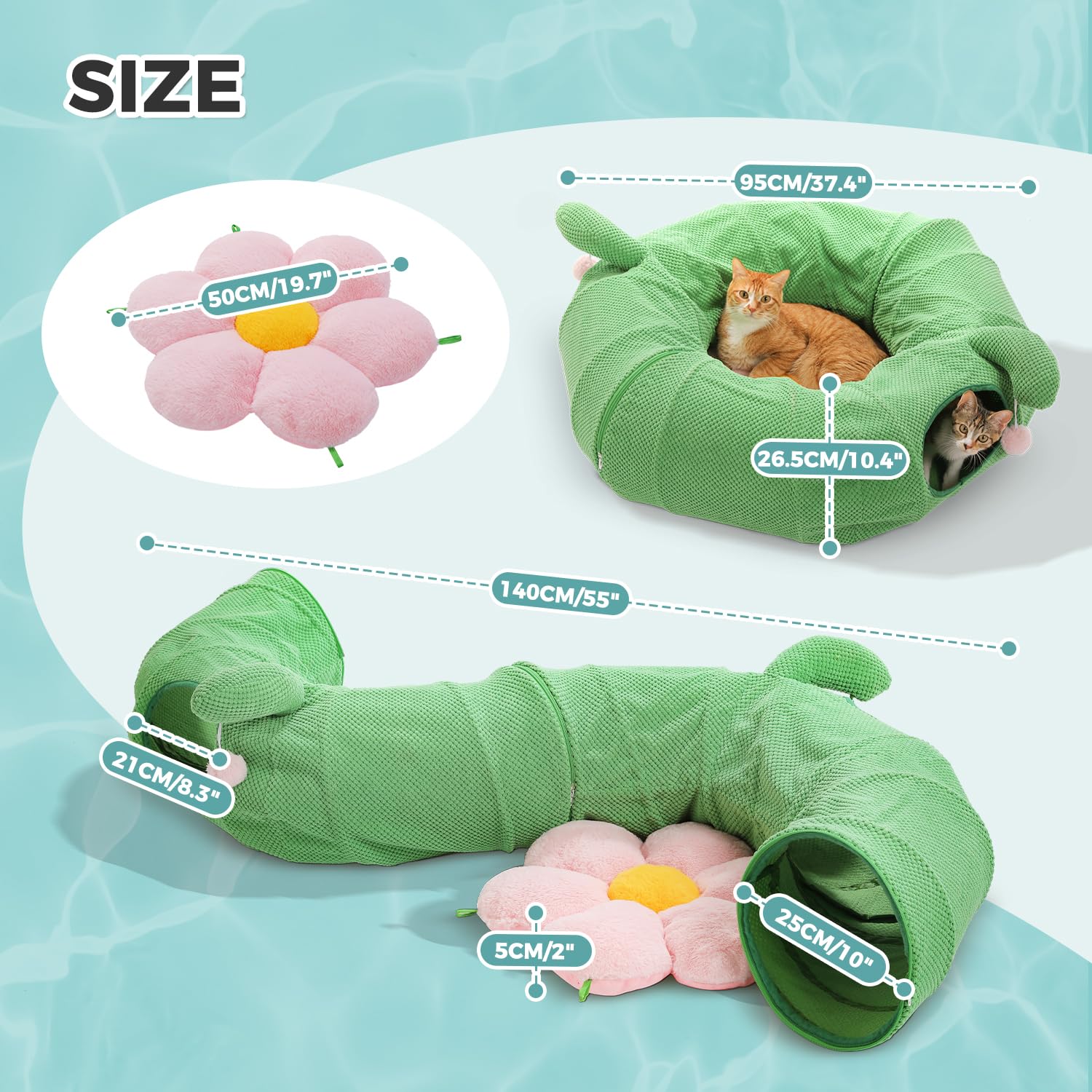 PAWZ Road cactus cat donut tunnel interior flower cushion provides a cozy nest for naps