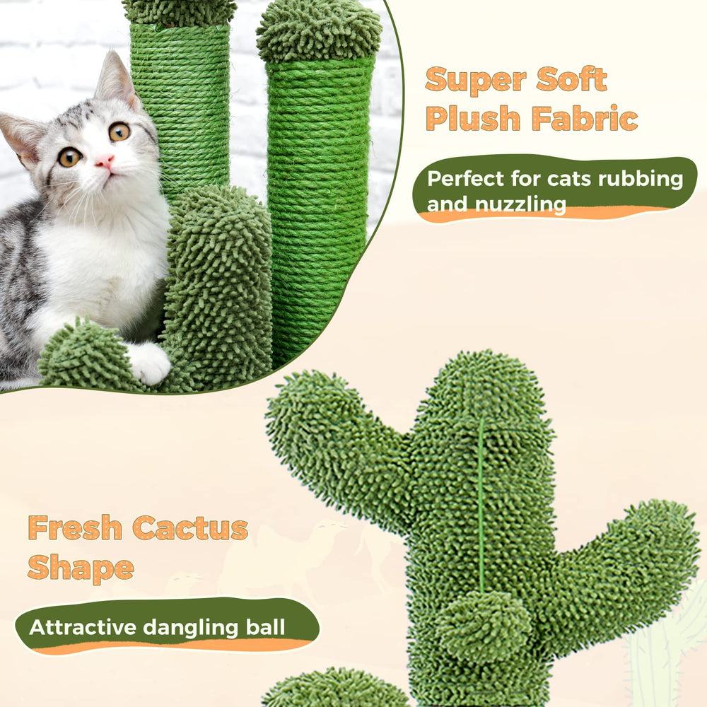 PAWZ Road cactus scratcher has soft carpet top for paw-friendly climbs.