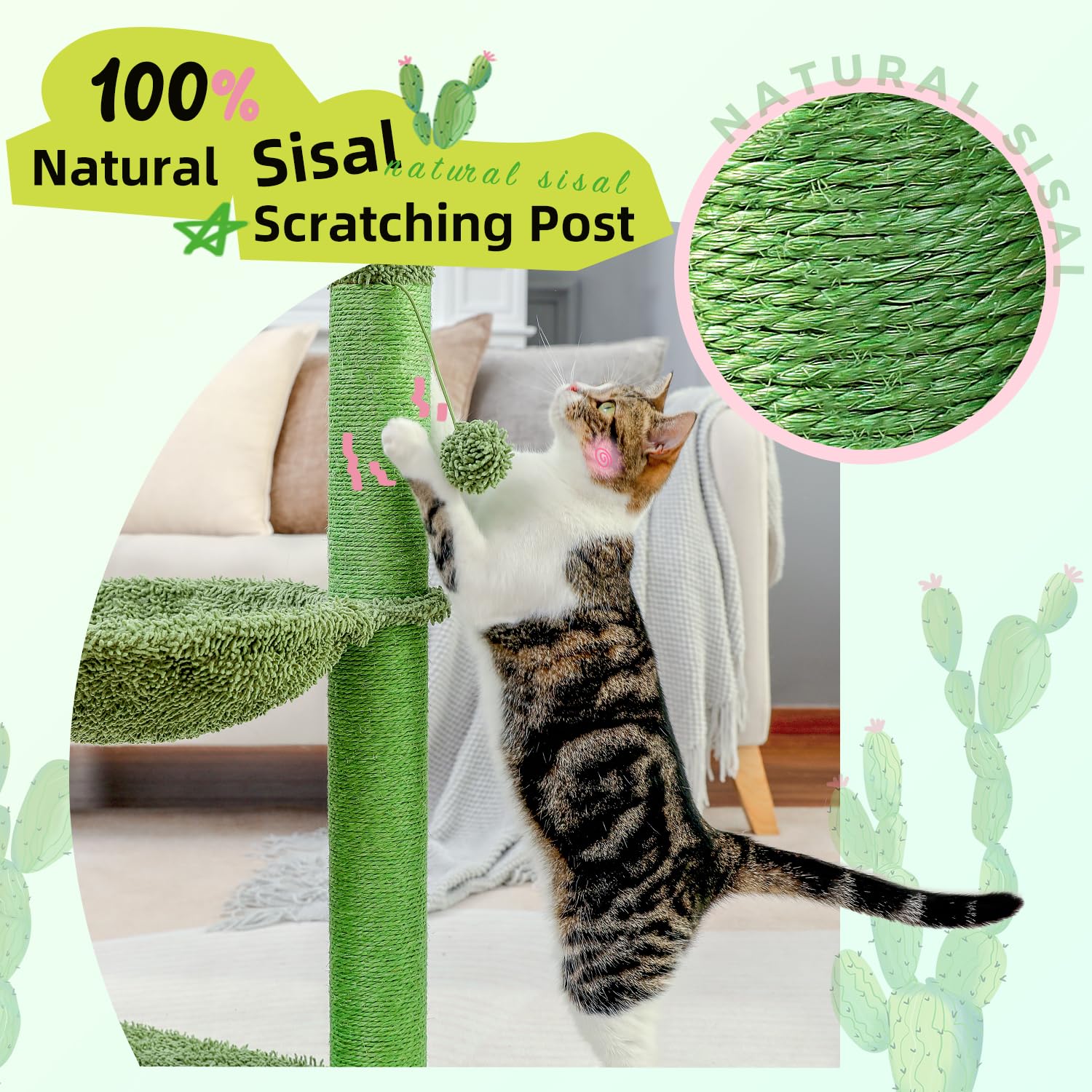 PAWZ Road cactus cat tree dangling ball provides interactive play