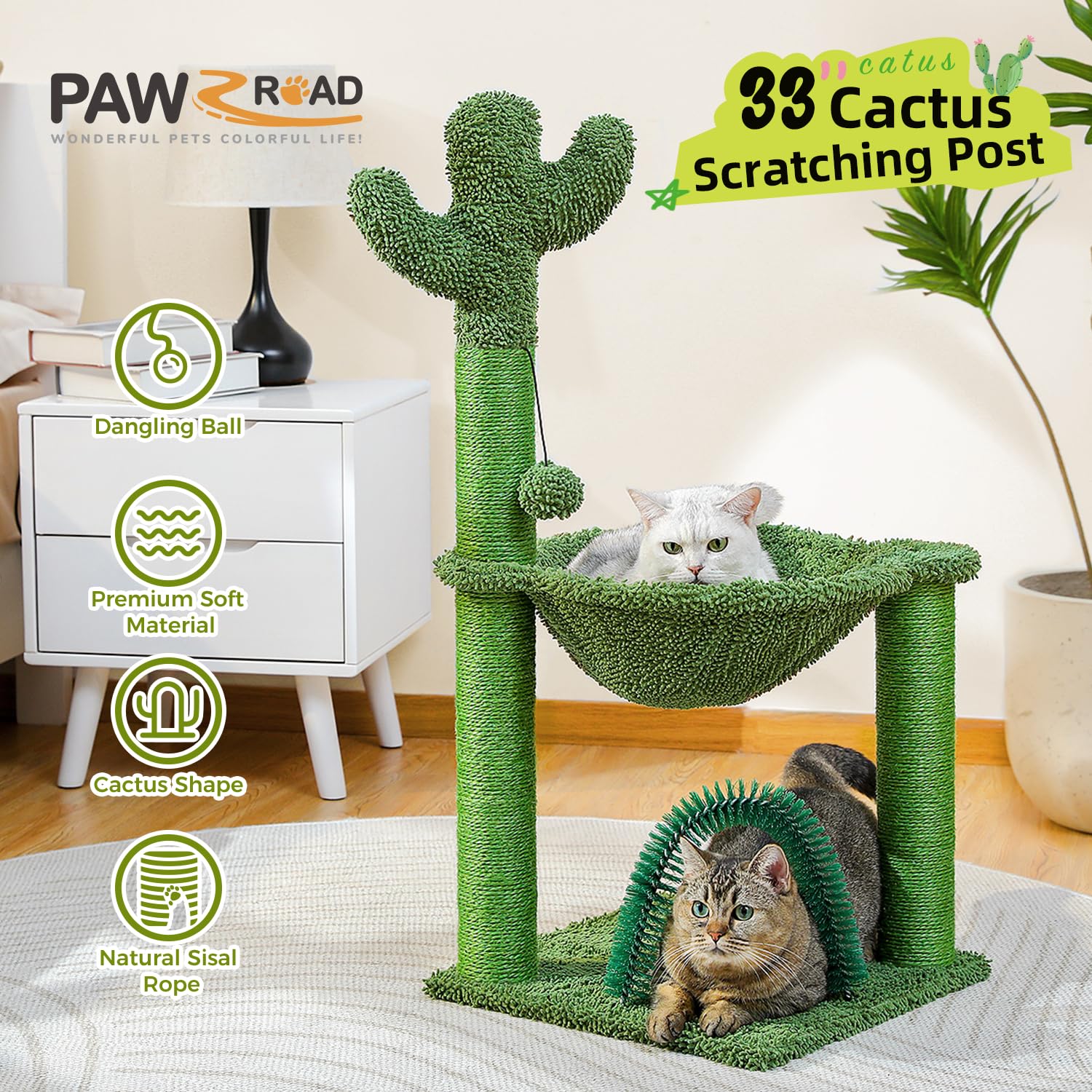 PAWZ Road cactus cat tree self groomer lets cats rub and groom