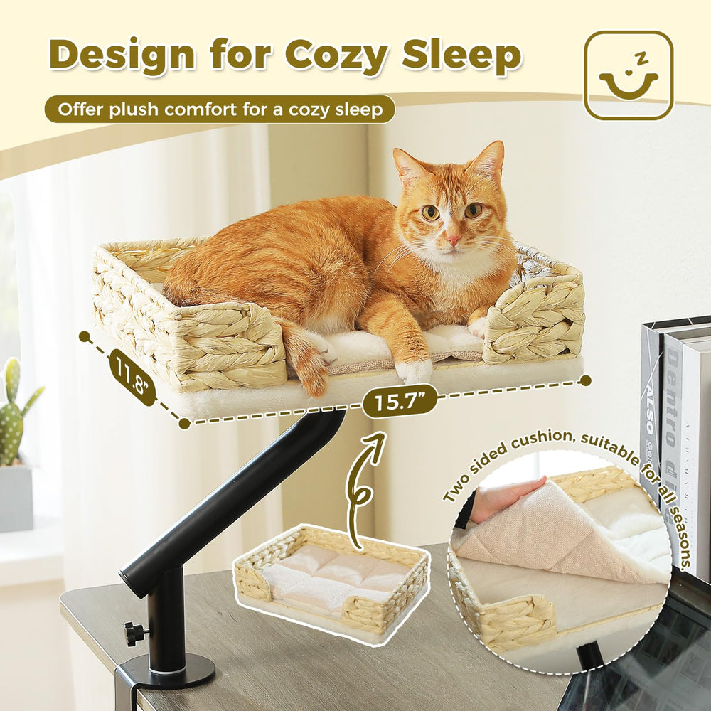 PAWZ Road cat desk bed clamp-on mount system attaches securely to desk edges.