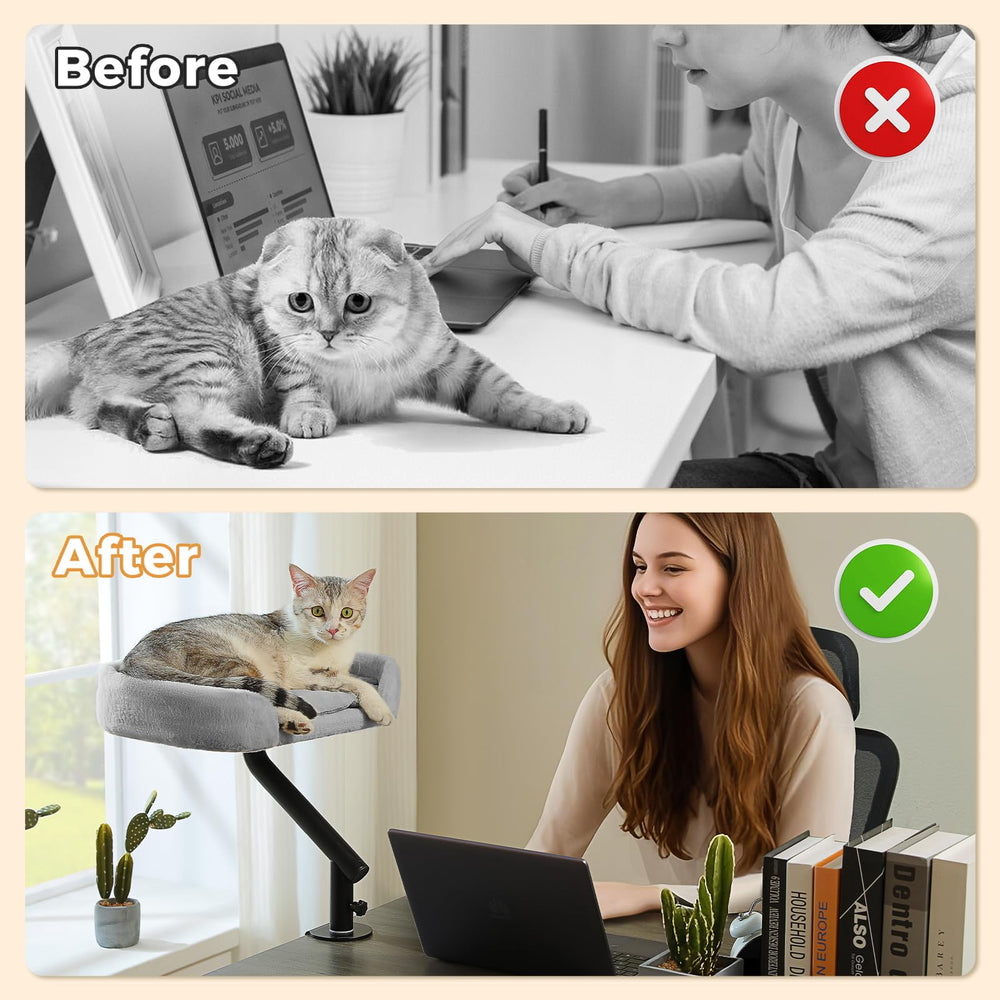 PAWZ Road cat desk bed desk-edge-clamp highlights adjustable mounting for desks