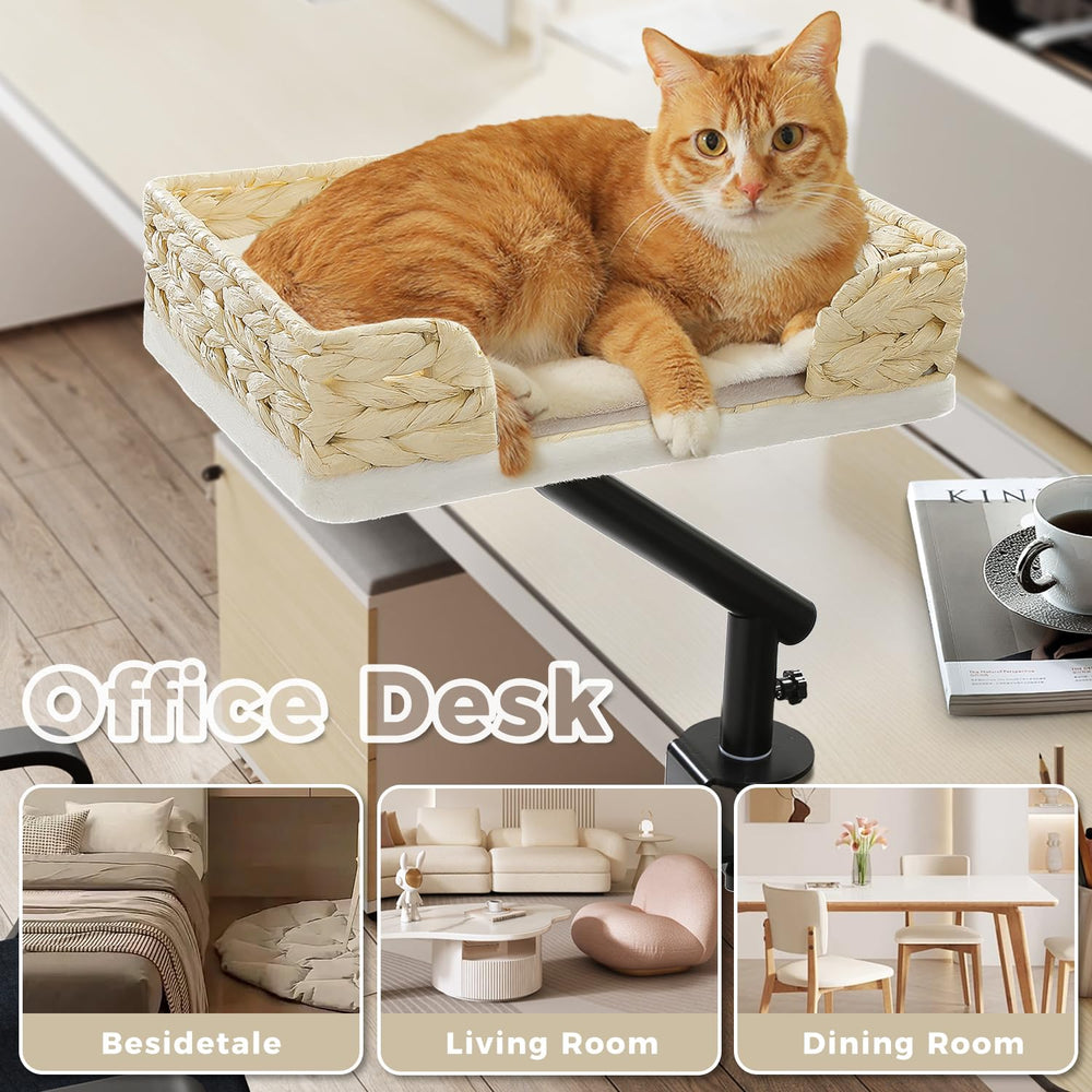 PAWZ Road cat desk bed desk-edge installation makes setup quick and clean.