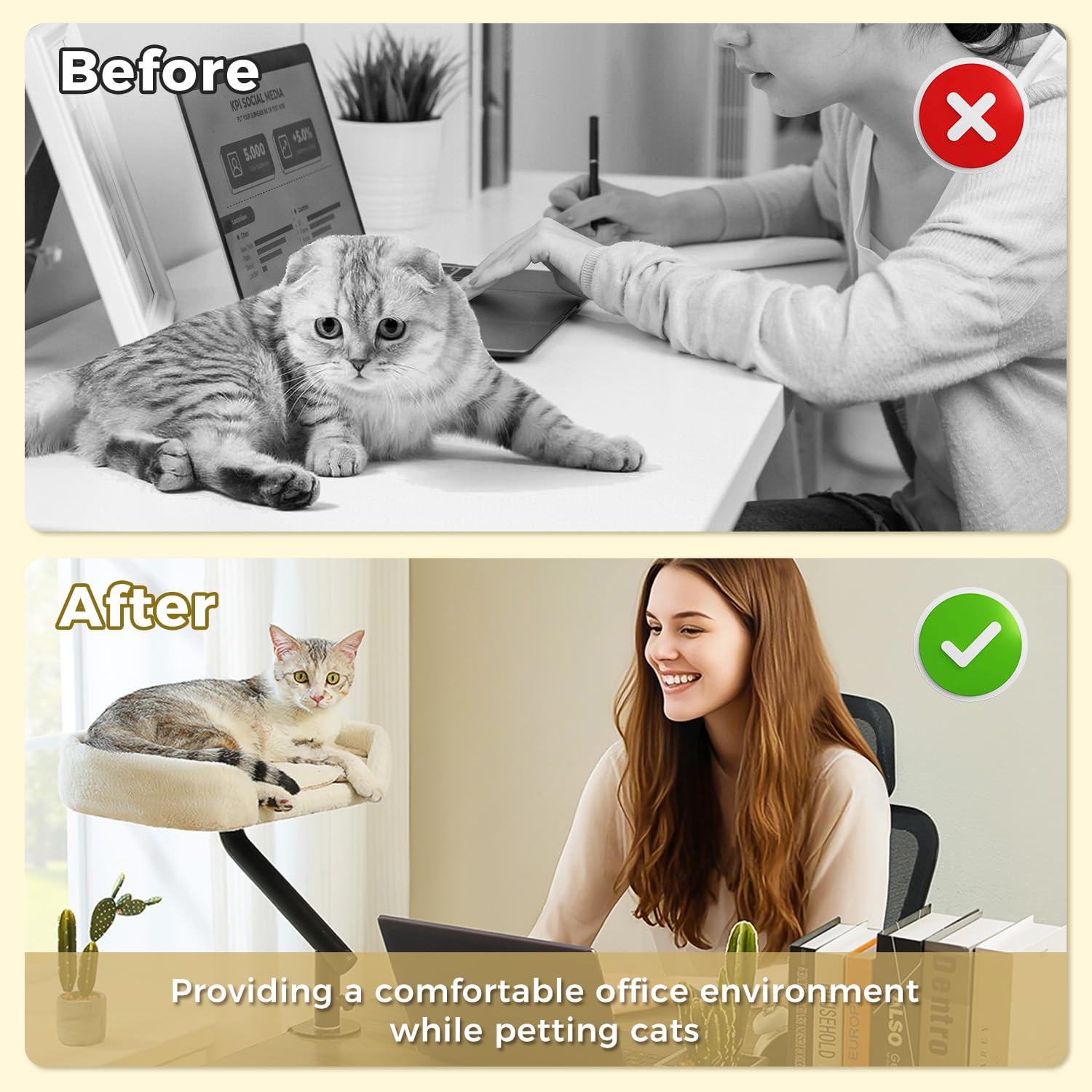 PAWZ Road cat desk bed with soft fur surface enhances cozy resting.