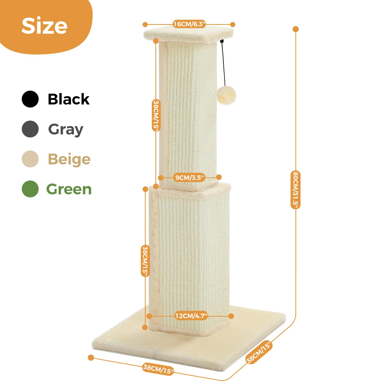 PAWZ Road sisal pillar close-up showing 5-inch width and natural material.