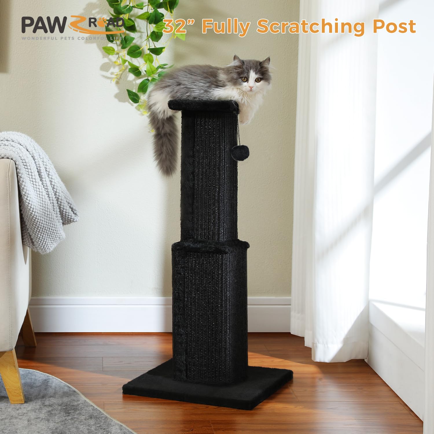 PAWZ Road 32-inch sisal post delivers long-lasting scratching satisfaction.
