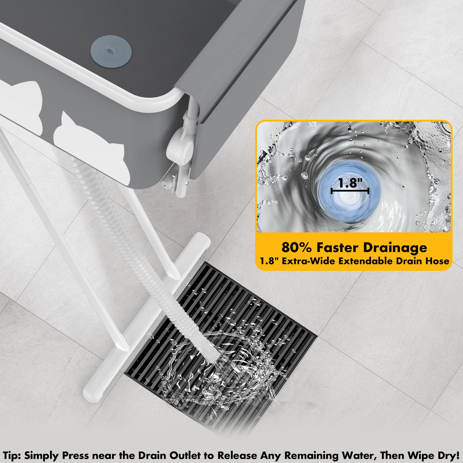 PAWZIDEA 18 inch wide base adds stability during baths.