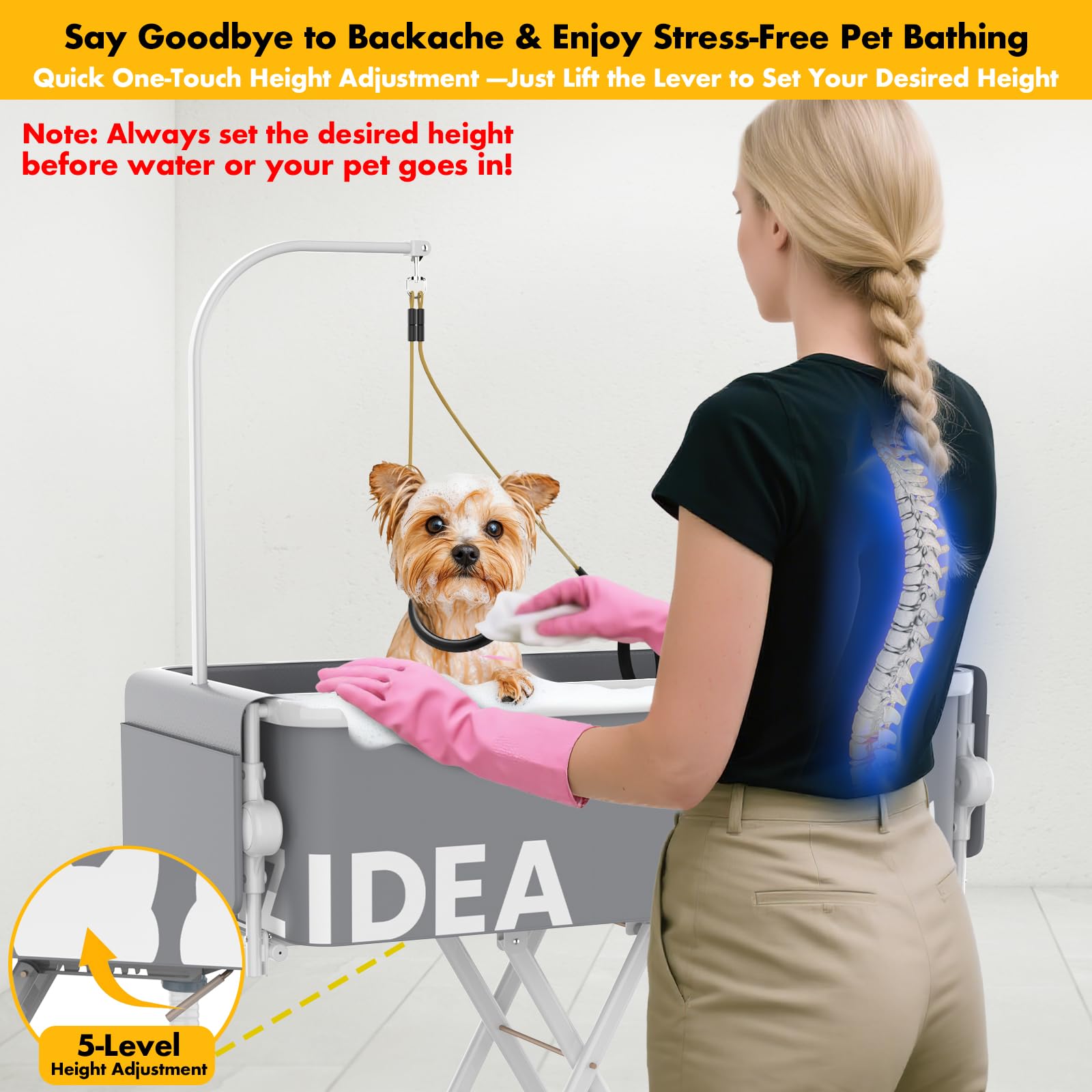 PAWZIDEA 35x18 inch tub offers roomy bath space for small to medium pets.