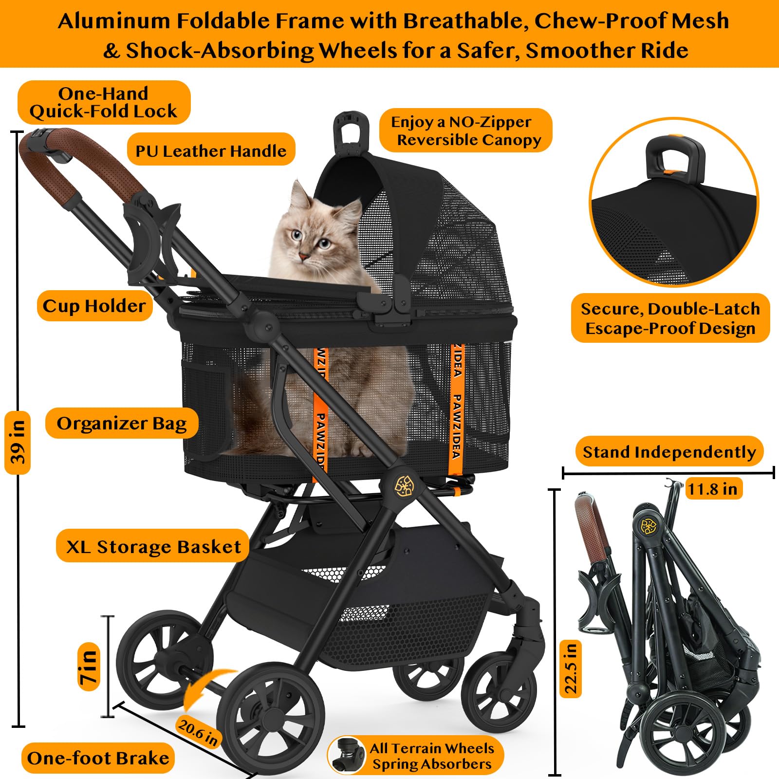 PAWZIDEA all-terrain wheels ensure smooth rides on gravel and grass
