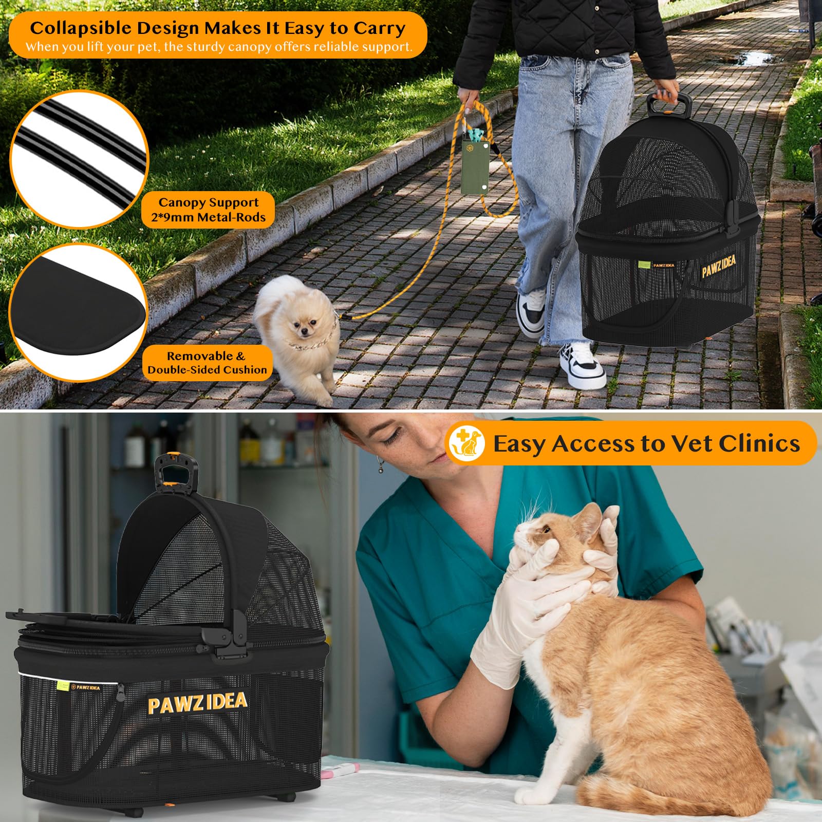 PAWZIDEA car crate interior fits small dogs and cats comfortably