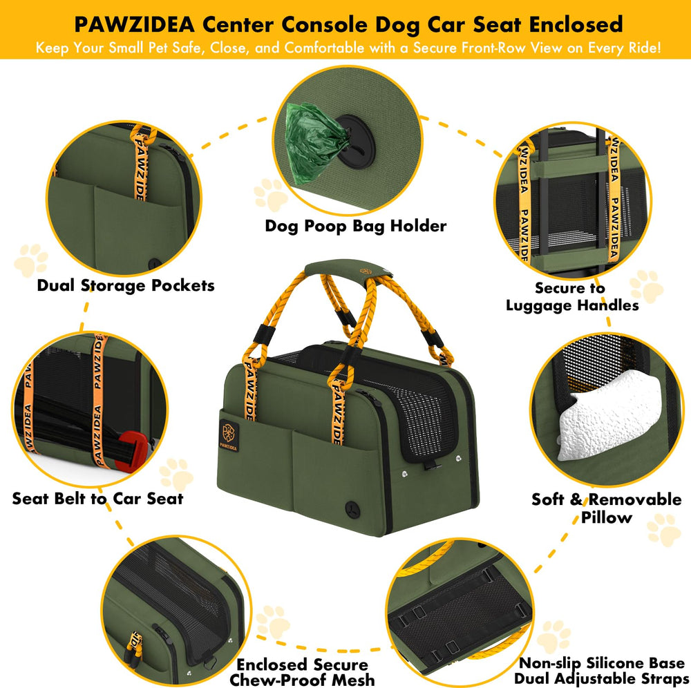PAWZIDEA Center Console Dog Car Seat removable pillow supports head and neck