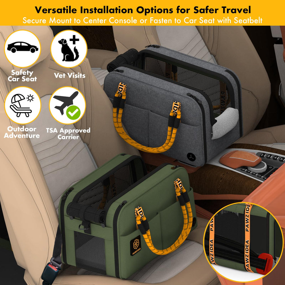 PAWZIDEA Center Console Dog Car Seat seatbelt loops secure to vehicle