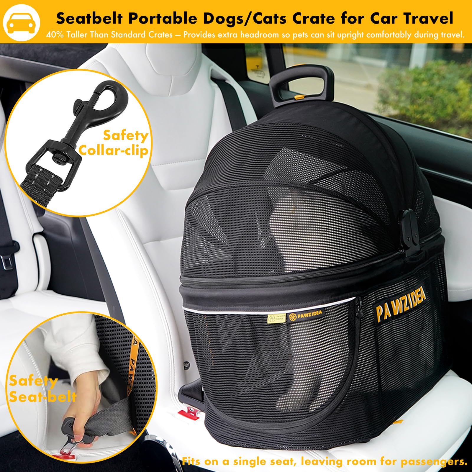 PAWZIDEA detachable carrier secures pets during car travel