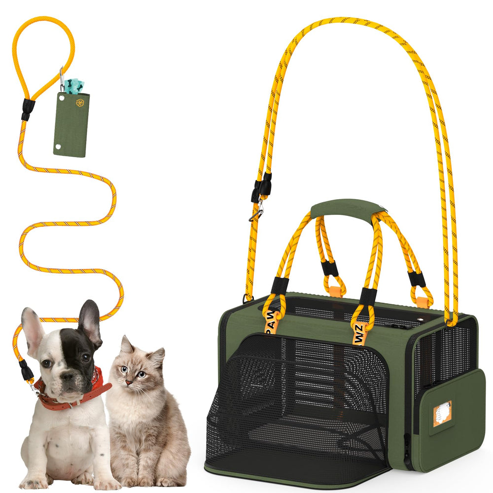 PAWZIDEA expandable-front-zip carrier shows extra space for pets during travel