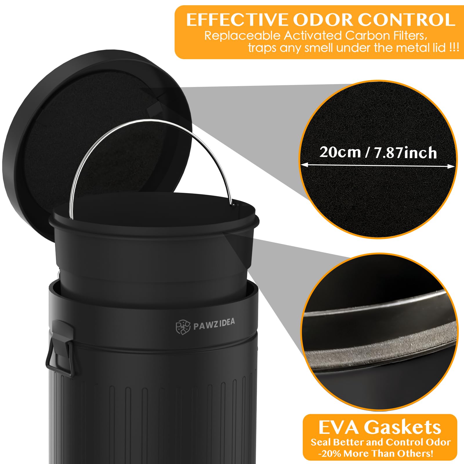 PAWZIDEA carbon-filter close-up showing odor-trapping design.