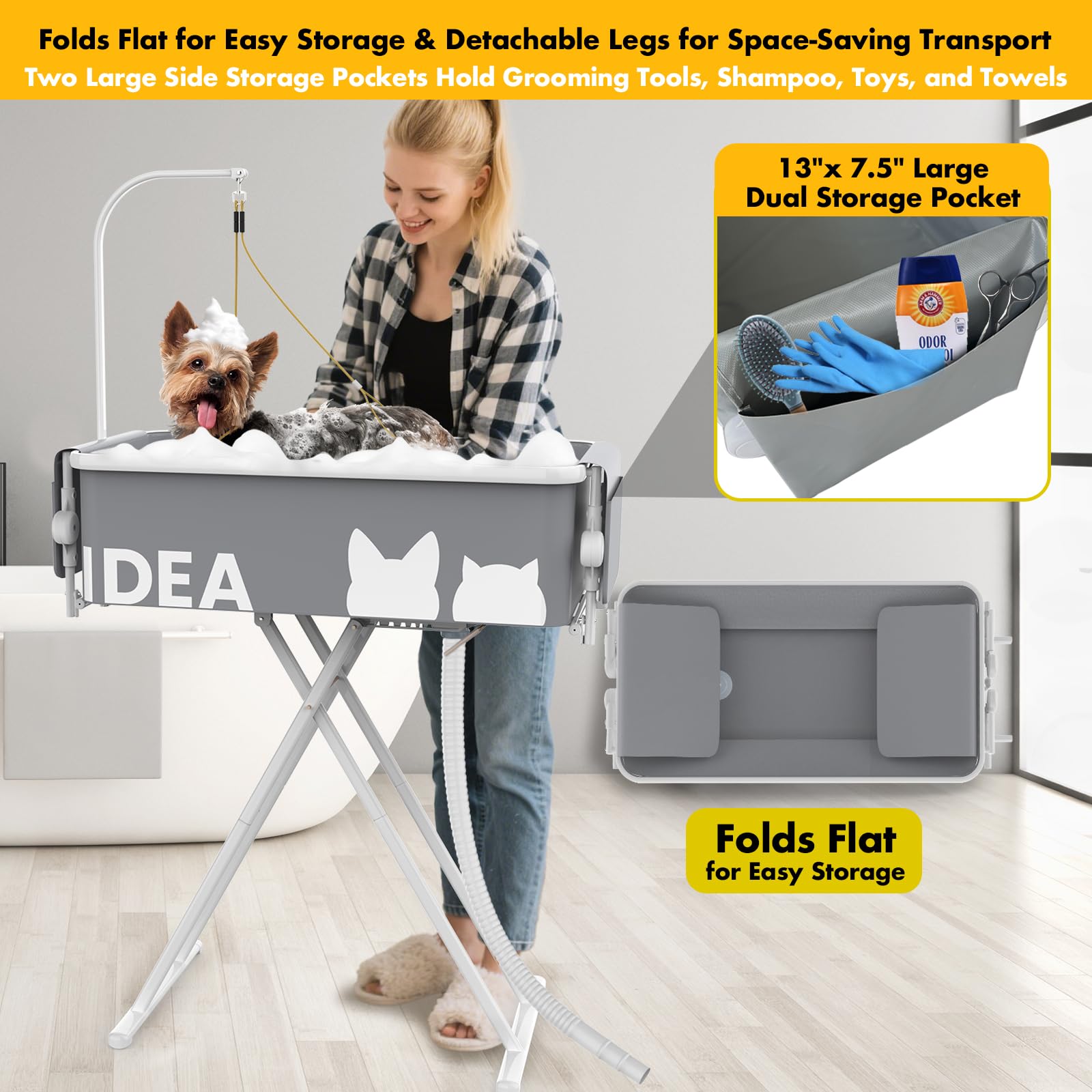 PAWZIDEA heavy-duty 1000D PVC tarpaulin resists wear during baths.