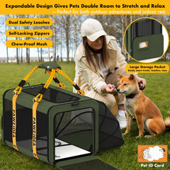 PAWZIDEA large pet carrier 360° ventilation mesh top for calm, cool travel.
