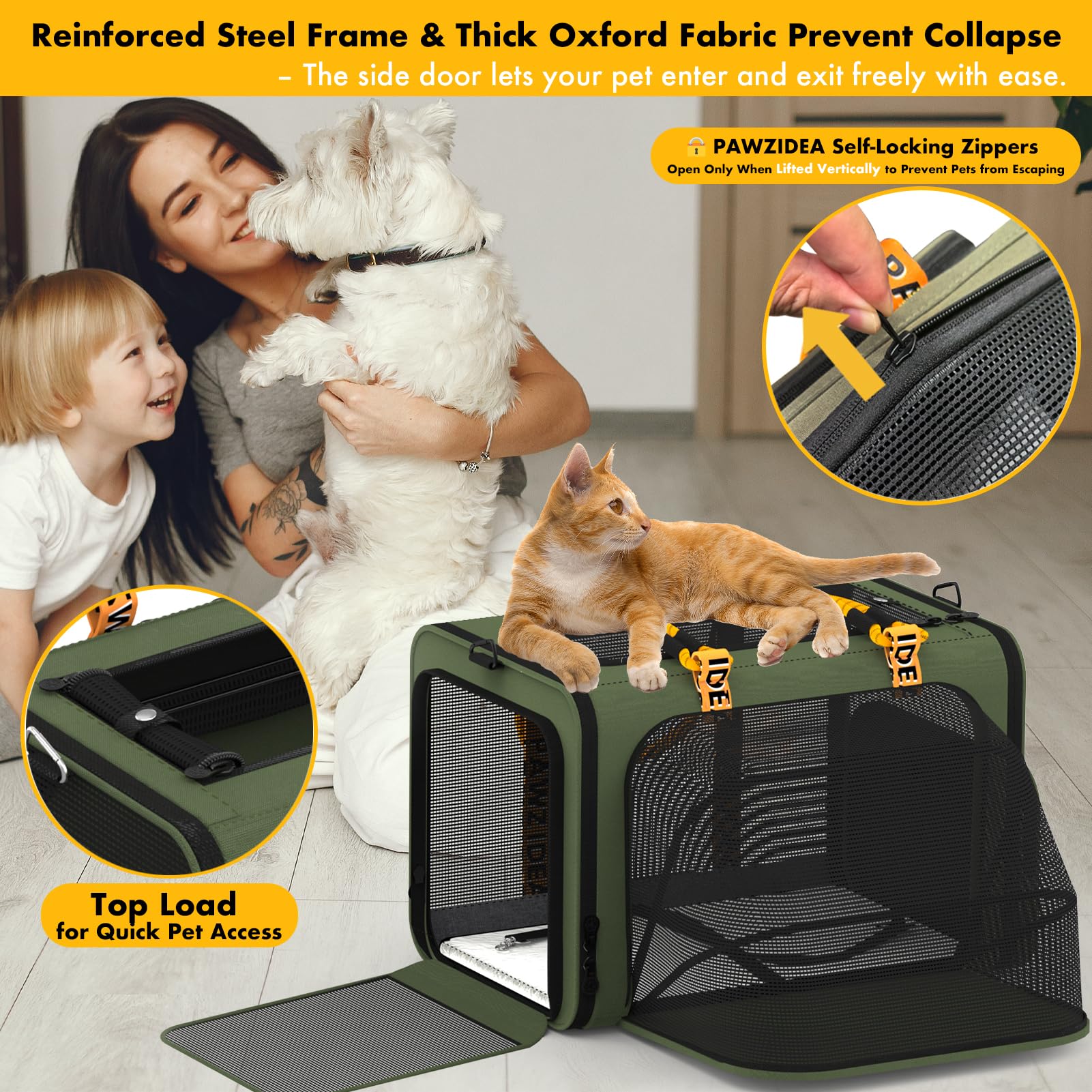 PAWZIDEA large pet carrier durable frame and fabric built for daily use.