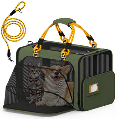 PAWZIDEA large pet carrier expandable front view with extra space for two cats.