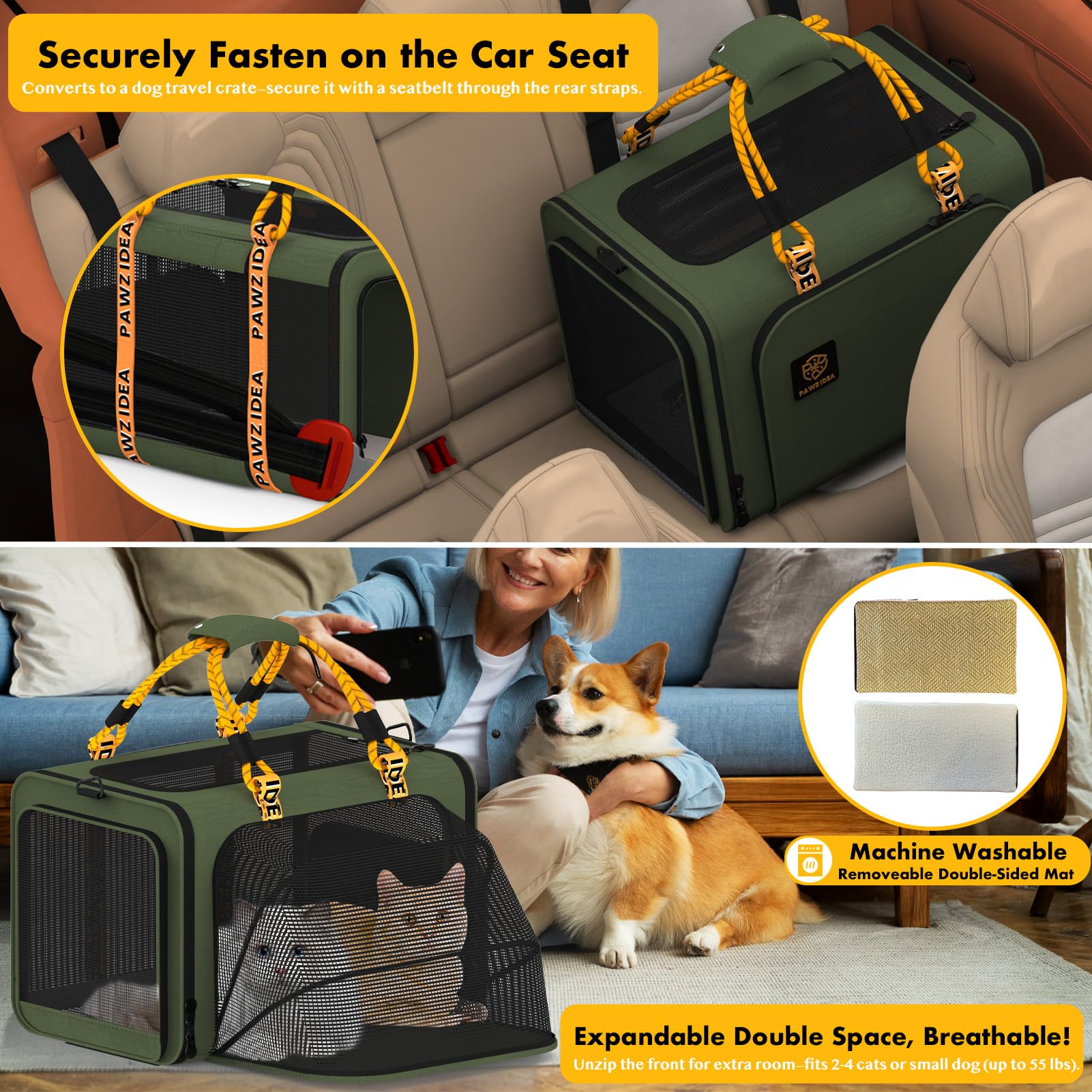 PAWZIDEA large pet carrier folded flat for compact storage.