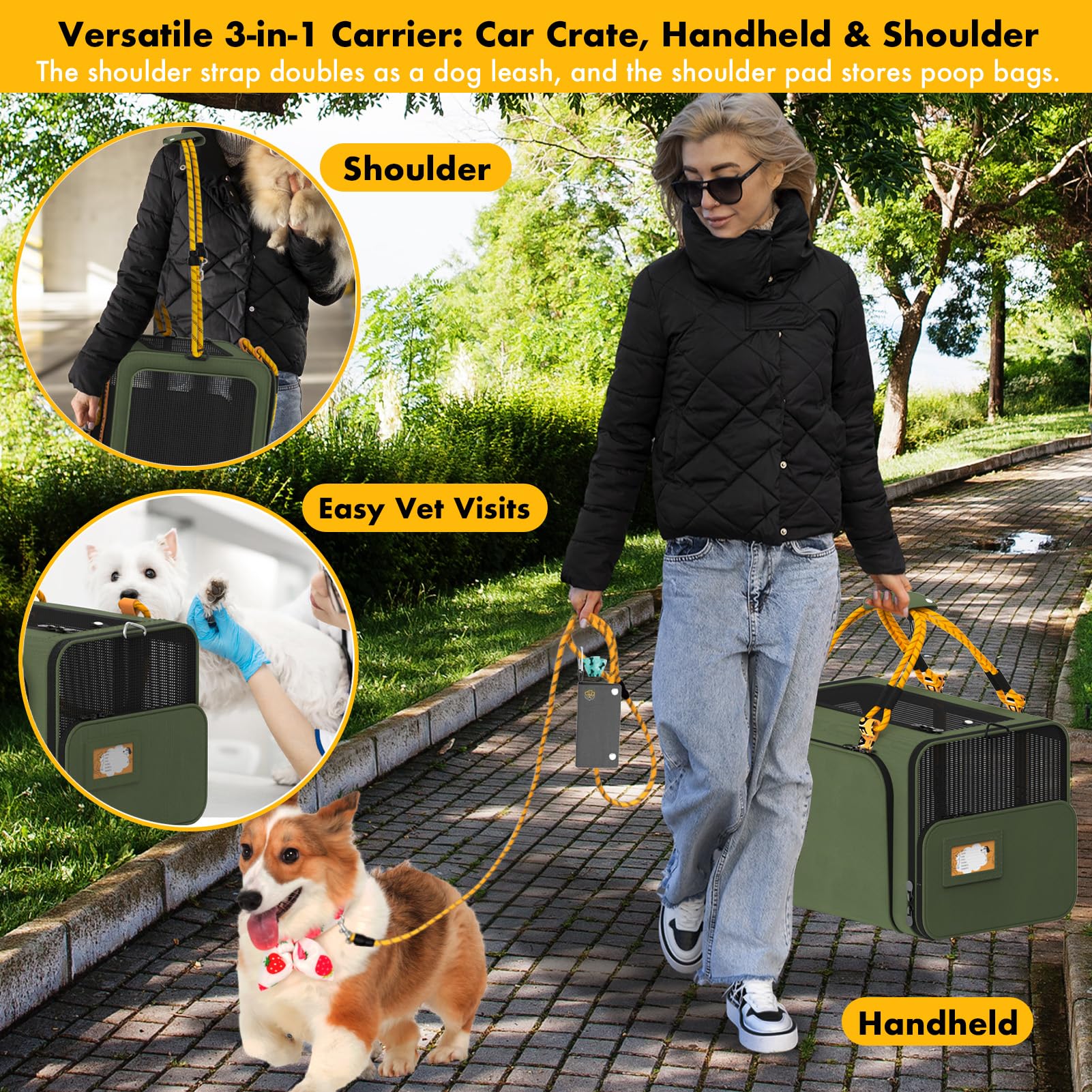 PAWZIDEA large pet carrier safety features include leash clips and self-locking zippers.
