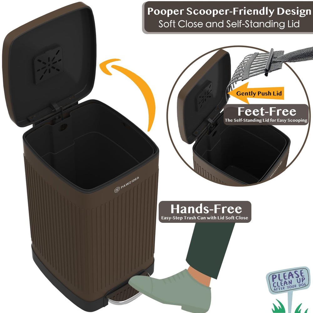PAWZIDEA metal waste bin close-up shows durable construction.