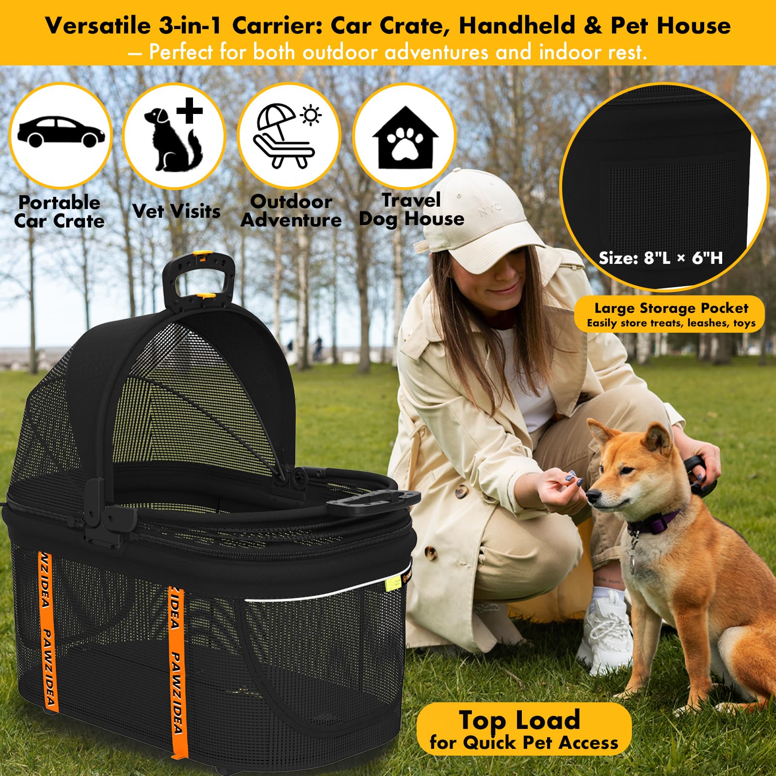PAWZIDEA no-zip canopy opened for a full pet view