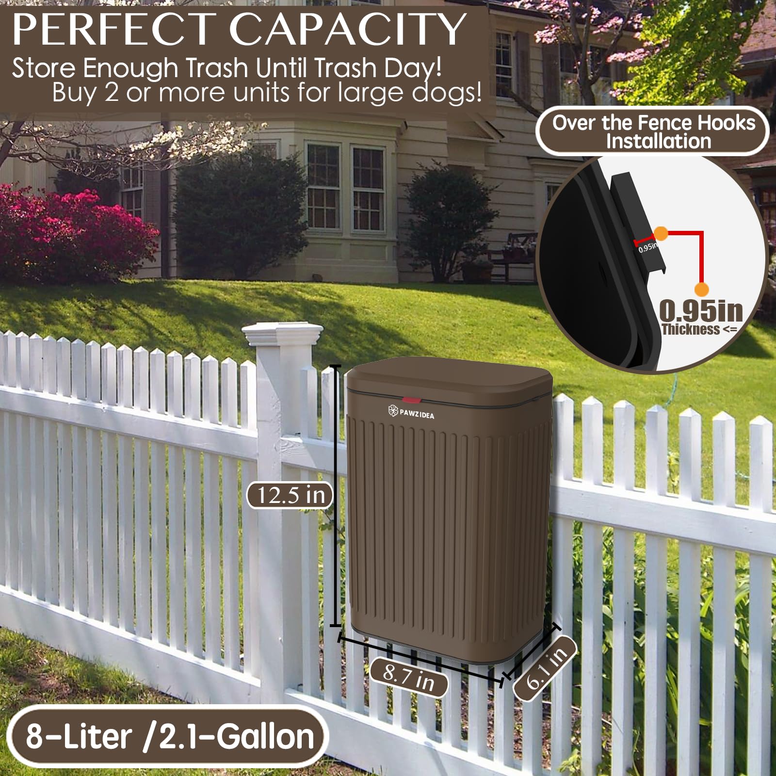 PAWZIDEA outdoor steel bin features UV-resistant coating for weather and rust resistance.