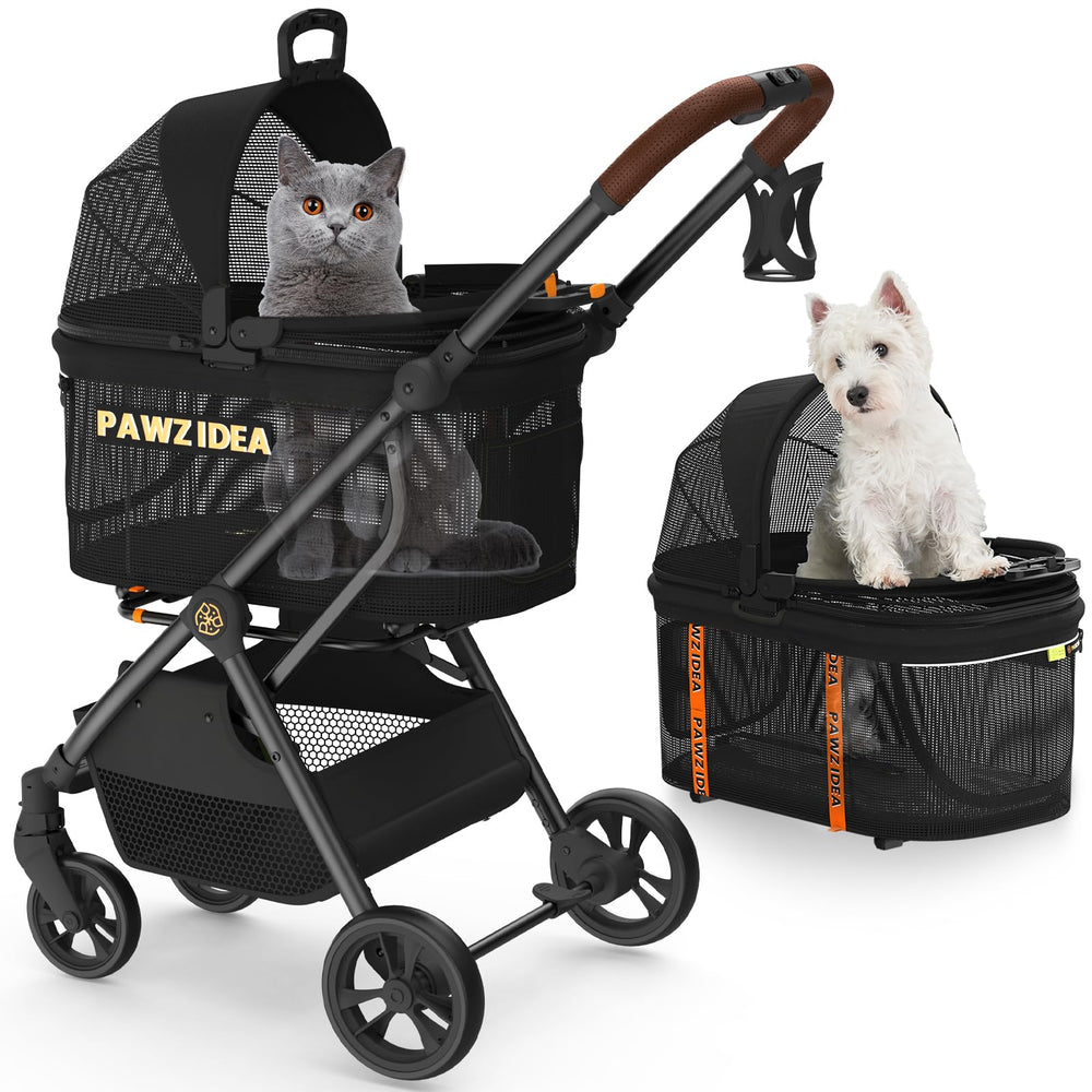 PAWZIDEA pet stroller front view shows easy access and visibility during walks